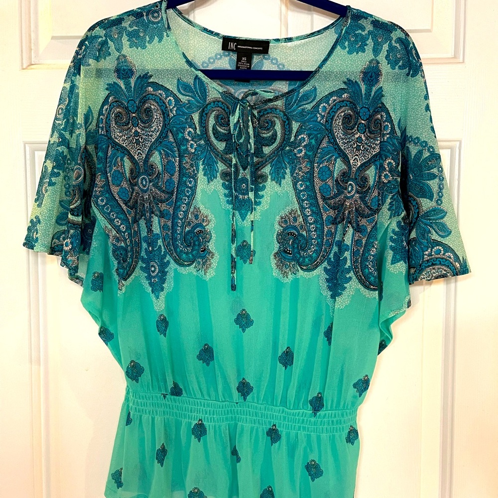 INC short sleeved sheer top, size XS but runs big
